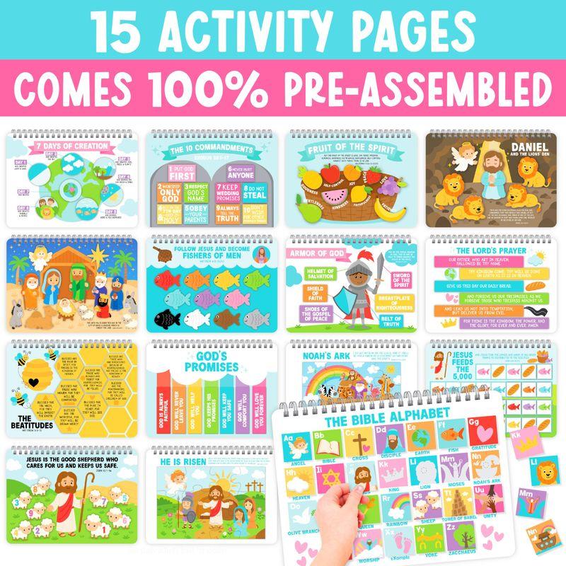 Hadley Designs Bible Busy Book for Toddlers and Preschool, Montessori Christian Quiet Book with 152 Velcro Pieces and 15 Faith Activities for Church