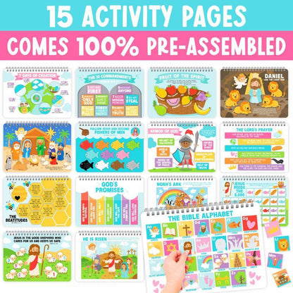 Hadley Designs Bible Busy Book for Toddlers and Preschool, Montessori Christian Quiet Book with 152 Velcro Pieces and 15 Faith Activities for Church