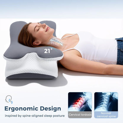 TOCCERA Cooling Memory Neck Pillow, Adjustable Ergonomic Memory Foam Neck Pillows, Cervical Support