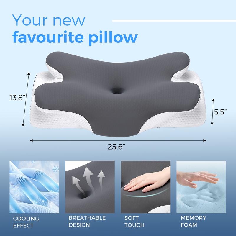 TOCCERA Cooling Memory Neck Pillow, Adjustable Ergonomic Memory Foam Neck Pillows, Cervical Support