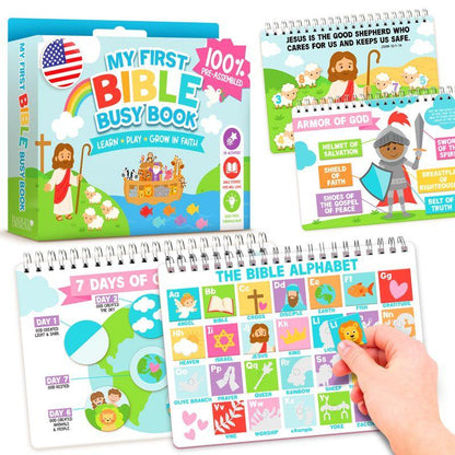 Hadley Designs Bible Busy Book for Toddlers and Preschool, Montessori Christian Quiet Book with 152 Velcro Pieces and 15 Faith Activities for Church