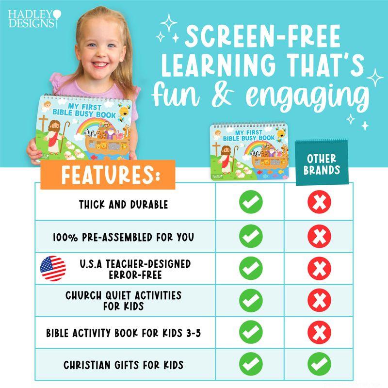 Hadley Designs Bible Busy Book for Toddlers and Preschool, Montessori Christian Quiet Book with 152 Velcro Pieces and 15 Faith Activities for Church