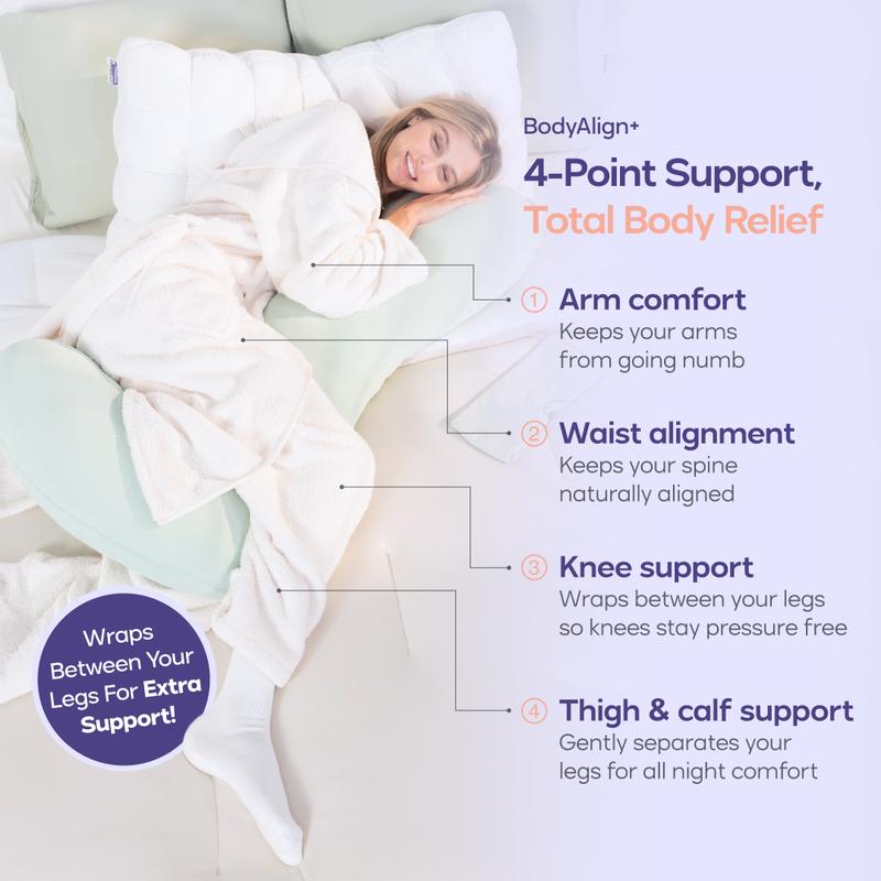 TOCCERA | BodyAlign Plus+ Pillow - Full Body Ergonomic Support Pillow for Back, Belly, Hips & Legs, Cooling Side Sleeper Pillow for Pregnancy, Maternity & Body Pain Relief