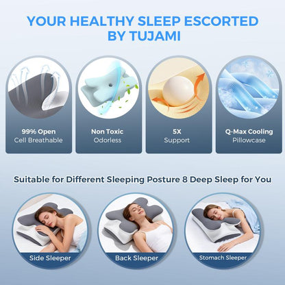 TOCCERA Cooling Memory Neck Pillow, Adjustable Ergonomic Memory Foam Neck Pillows, Cervical Support